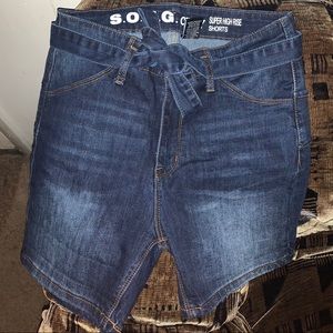super high rise dark washed jean shorts